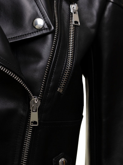 Shop Alexander Mcqueen Womans Asymmetric Black Leather Jacket