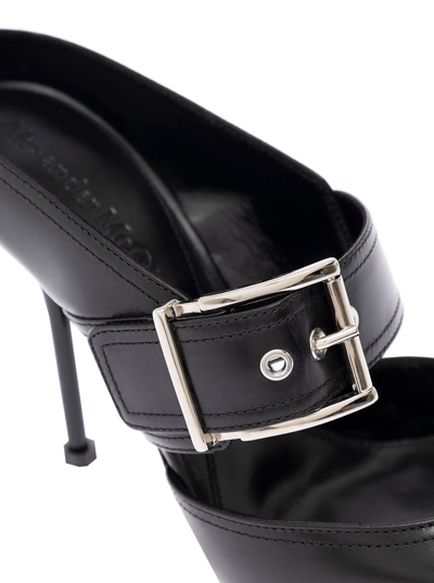 Shop Alexander Mcqueen Womans Black Patent Leather Pumps With Metal Toe And Buckle