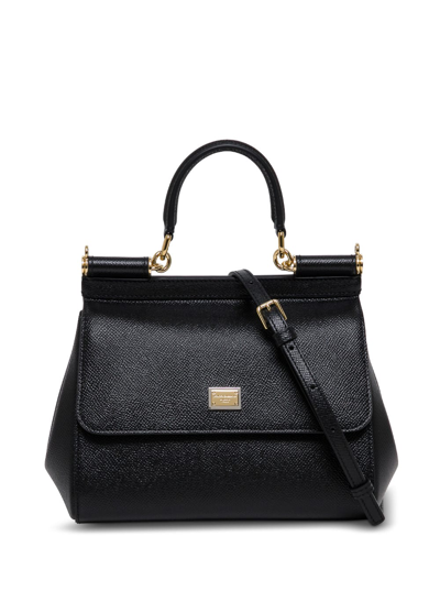 Shop Dolce & Gabbana Womans Sicily Dauphine Leather Handbag In Black