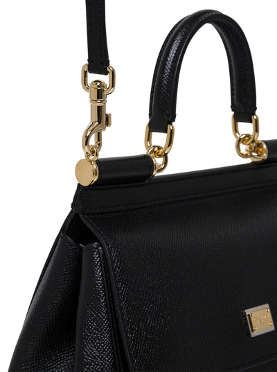 Shop Dolce & Gabbana Womans Sicily Dauphine Leather Handbag In Black