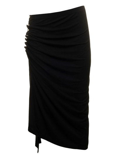 Shop Rabanne Paco  Womans Jupe Draped Viscose Skirt With Buttons In Black