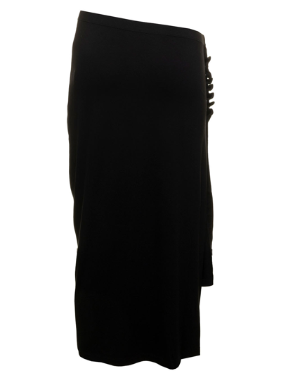 Shop Paco Rabanne Womans Jupe Draped Viscose Skirt With Buttons In Black