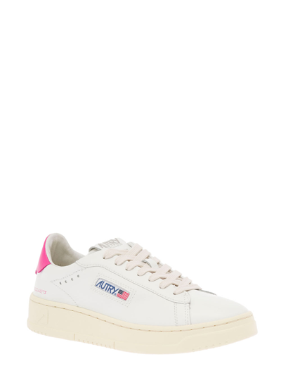 Shop Autry Womans Dallas White And Pink Leather Sneakers