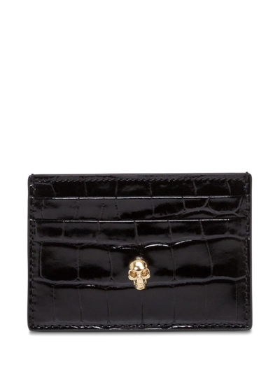 Shop Alexander Mcqueen Womans Black Crocodile Printed Leather Card Holder