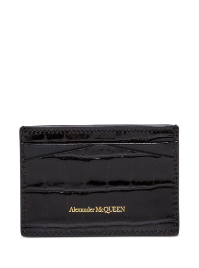 Shop Alexander Mcqueen Womans Black Crocodile Printed Leather Card Holder