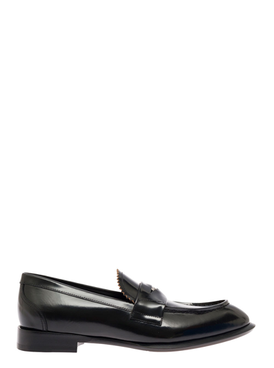 Shop Alexander Mcqueen Mans Black Leather Loafers With Logo