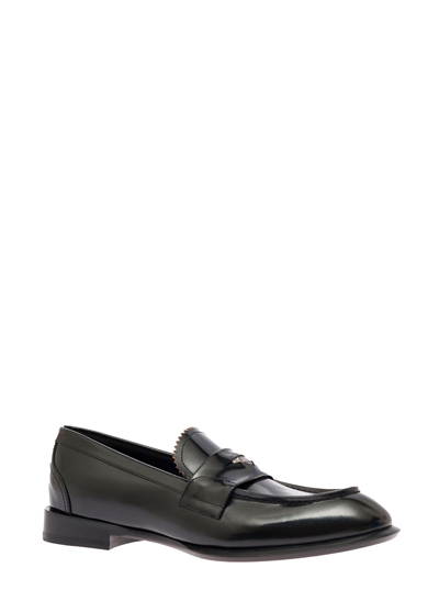 Shop Alexander Mcqueen Mans Black Leather Loafers With Logo