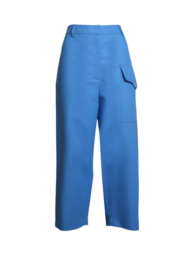 Shop Stella Mccartney Cropped Cotton Trousers In Cornflower Blue