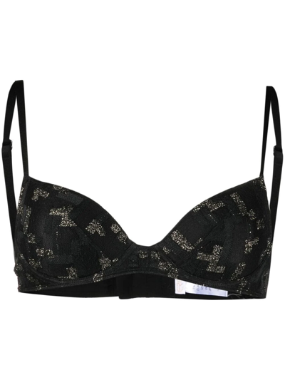 Eres Metallic-threading Embroidered Bra In Black