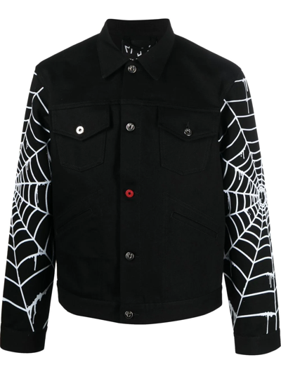 Shop Mjb Marc Jacques Burton Web-print Four-pocket Denim Jacket In Black