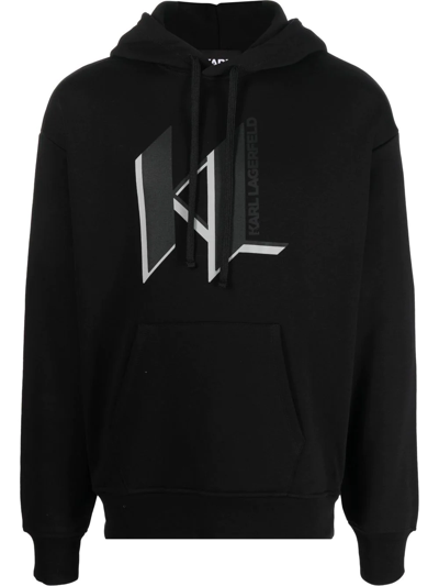 Shop Karl Lagerfeld Logo-print Cotton Hoodie In Black