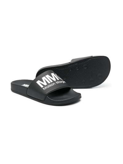Shop Mm6 Maison Margiela Teen Logo-print Pool Slides In Black