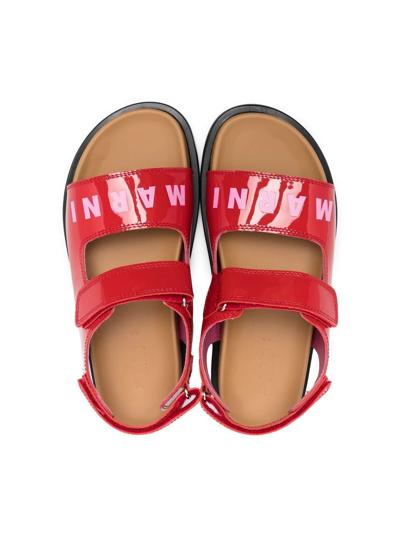 Shop Marni Teen Logo-print Leather Sandals In Red