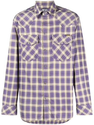 Shop Diesel S-ocean-nw Checked Shirt In Purple