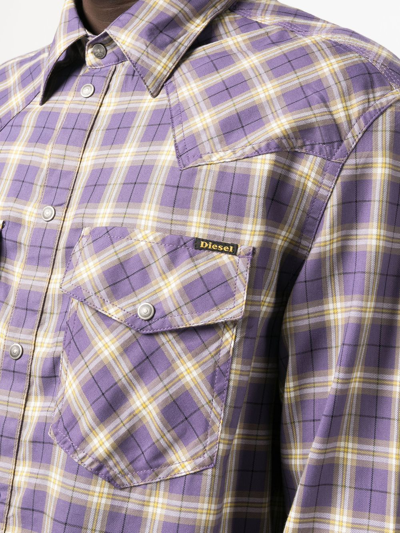 Shop Diesel S-ocean-nw Checked Shirt In Purple