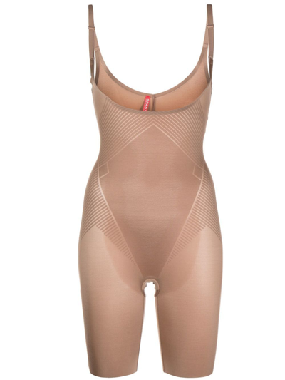 Shop Spanx Open-front Contour Bodysuit In Brown