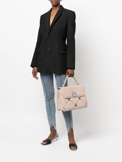 Shop Philipp Plein Quilted Leather Top-handle Bag In Neutrals