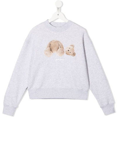 Shop Palm Angels Bear-print Cotton Sweatshirt In Grey