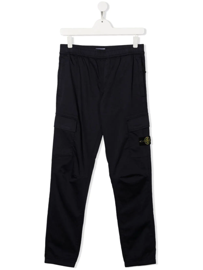Shop Stone Island Junior Side Logo-patch Detail Trousers In Blue