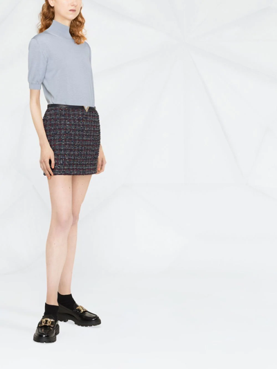 Shop Valentino Vlogo Tweed Miniskirt In Blue
