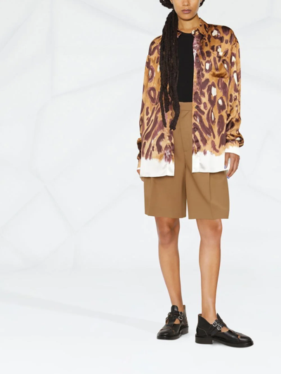 Marni Wild Bunch Print Satin Long Shirt In Brown