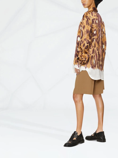 Marni Wild Bunch Print Satin Long Shirt In Brown