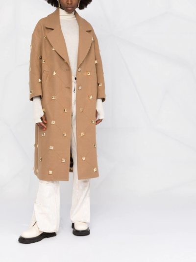 Shop Philipp Plein Stud-detailed Button-front Coat In Neutrals