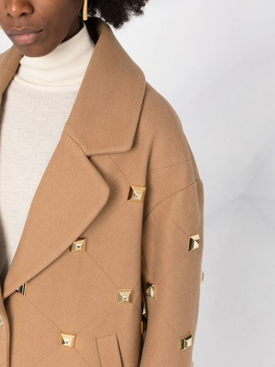 Philipp Plein Stud-detailed Button-front Coat In Neutrals