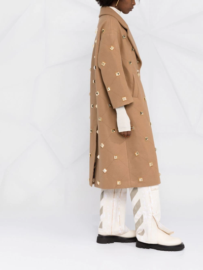 Philipp Plein Stud-detailed Button-front Coat In Neutrals