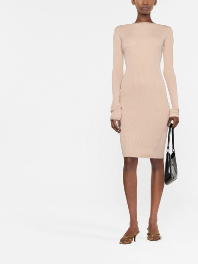 Philipp Plein Lace-up Detailed Midi Dress In Neutrals