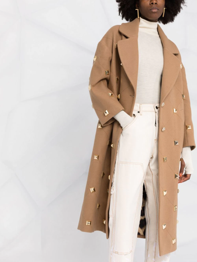 Philipp Plein Stud-detailed Button-front Coat In Neutrals