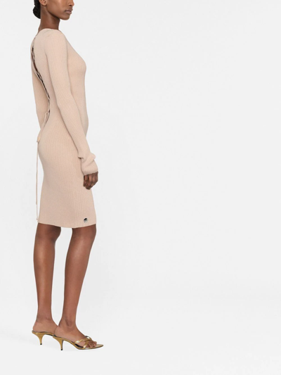 Philipp Plein Lace-up Detailed Midi Dress In Neutrals
