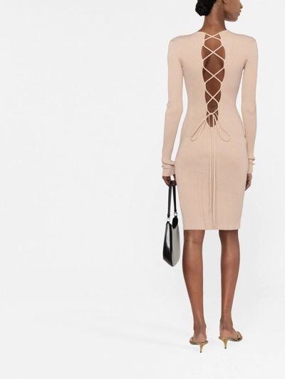 Philipp Plein Lace-up Detailed Midi Dress In Neutrals