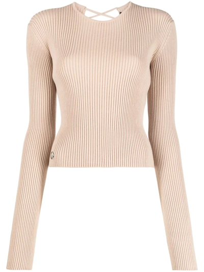 Shop Philipp Plein Lace-up Detail Knitted Top In Neutrals