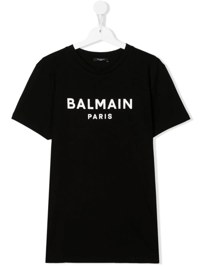 Shop Balmain Teen Logo-print Cotton T-shirt In Black