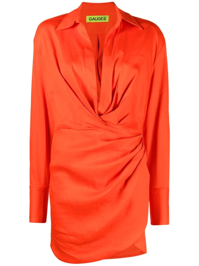 Shop Gauge81 Naha Wrap-skirt Shirt Dress In Orange