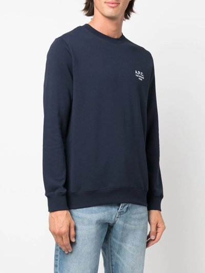 Shop Apc Ryder Logo-print Organic Cotton Sweatshirt In Blue