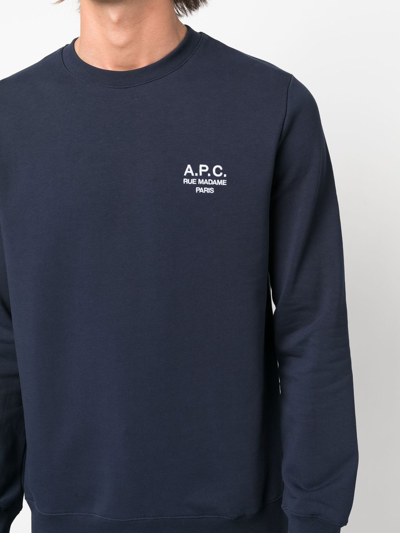 Shop Apc Ryder Logo-print Organic Cotton Sweatshirt In Blue