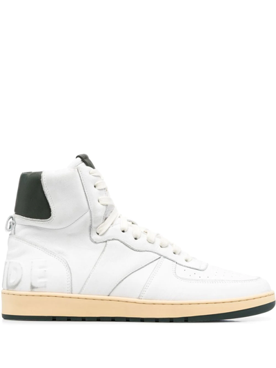 Shop Rhude High-top Leather Sneakers In White
