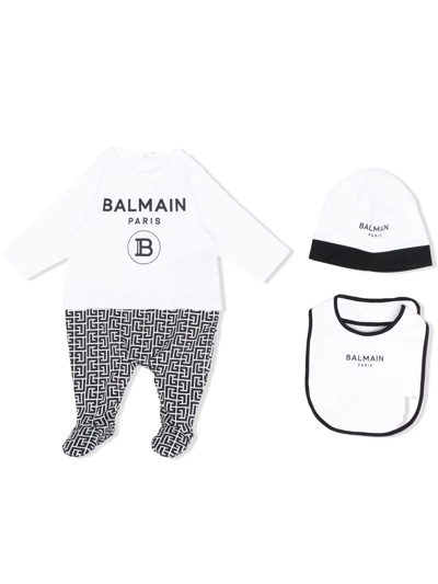 Shop Balmain Logo-print Babygrow In White