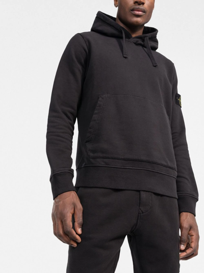 Shop Stone Island Compass-patch Cotton Hoodie In Black