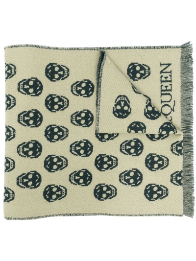 Shop Alexander Mcqueen Skull-print Wool Scarf In Green