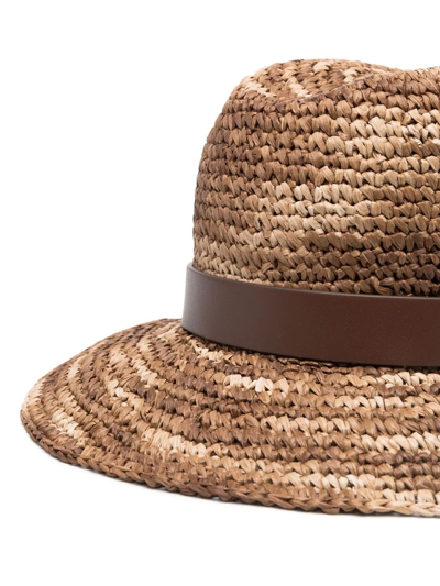Shop Valentino Vlogo Woven Hat In Brown