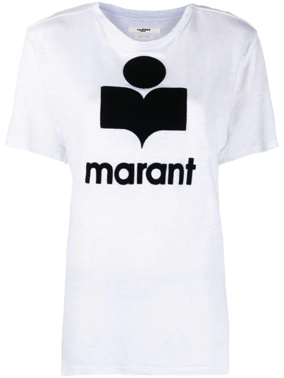Shop Isabel Marant Étoile Logo-print Linen T-shirt In White
