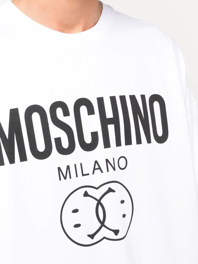 Shop Moschino Logo-print Cotton Sweatshirt In White