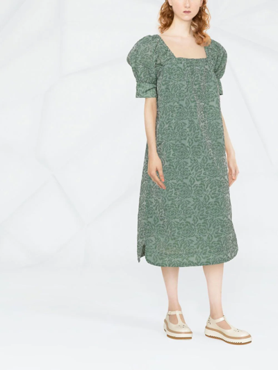 ganni organza midi dress GANNI Ruched flocked polka-dot recycled organza midi dress