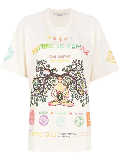 Shop Stella Mccartney Nature Is Female Print T-shirt In Neutrals