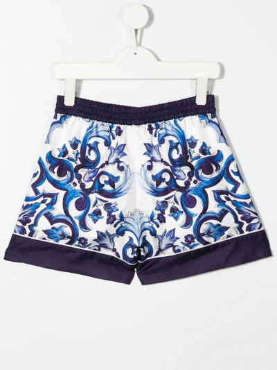 Dolce & Gabbana Majolica-print High-waisted Shorts In Blue