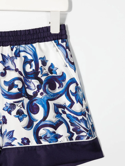 Dolce & Gabbana Majolica-print High-waisted Shorts In Blue