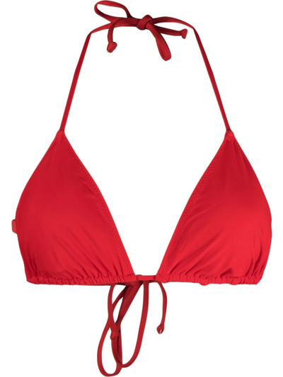 Shop Ganni Halterneck Bikini Top In Red